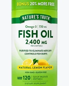 🐟 Fish Oil Natural 2400 mg – 120 Cápsulas Blandas 🍋